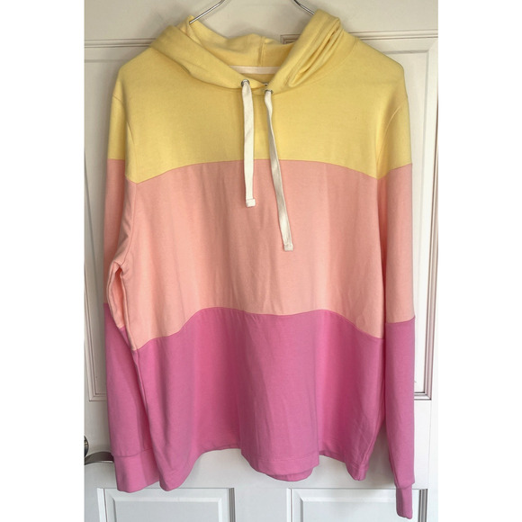 NWT J Crew Women's Tri-Color Striped Pullover Hoodie Sweatshirt L Preppy Beach - Picture 1 of 13